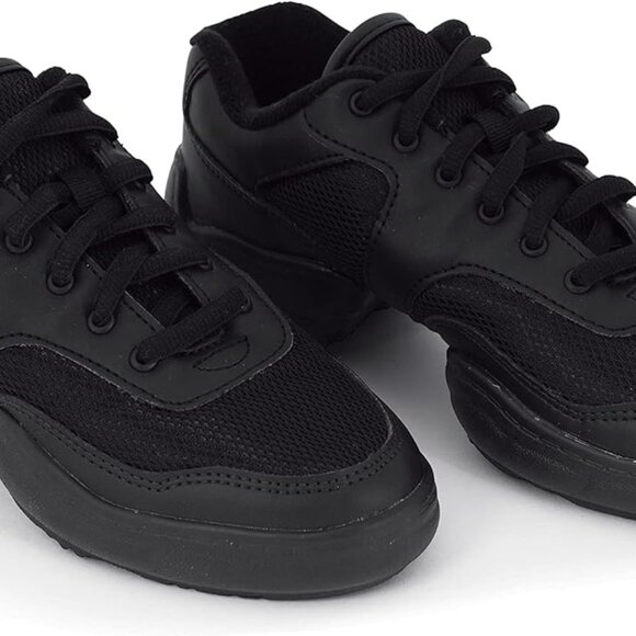 Women’s Split-Sole Jazz Sneaker Leather Mesh Dance Shoe with Padded Collar - Picture 1 of 8